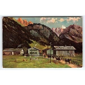 Original Signed Muller Artist Card Alpine Farm Scene Postcard